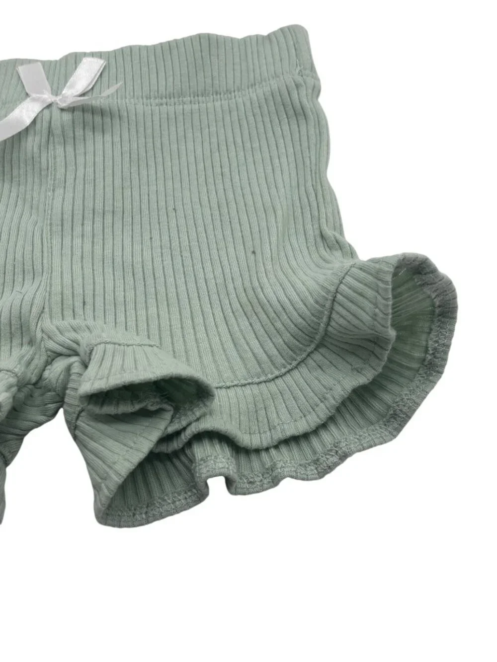 Nicole Miller New York Baby Girl's Ruffle Trim Ribbed Shorts,  Green Sz. 0/3M